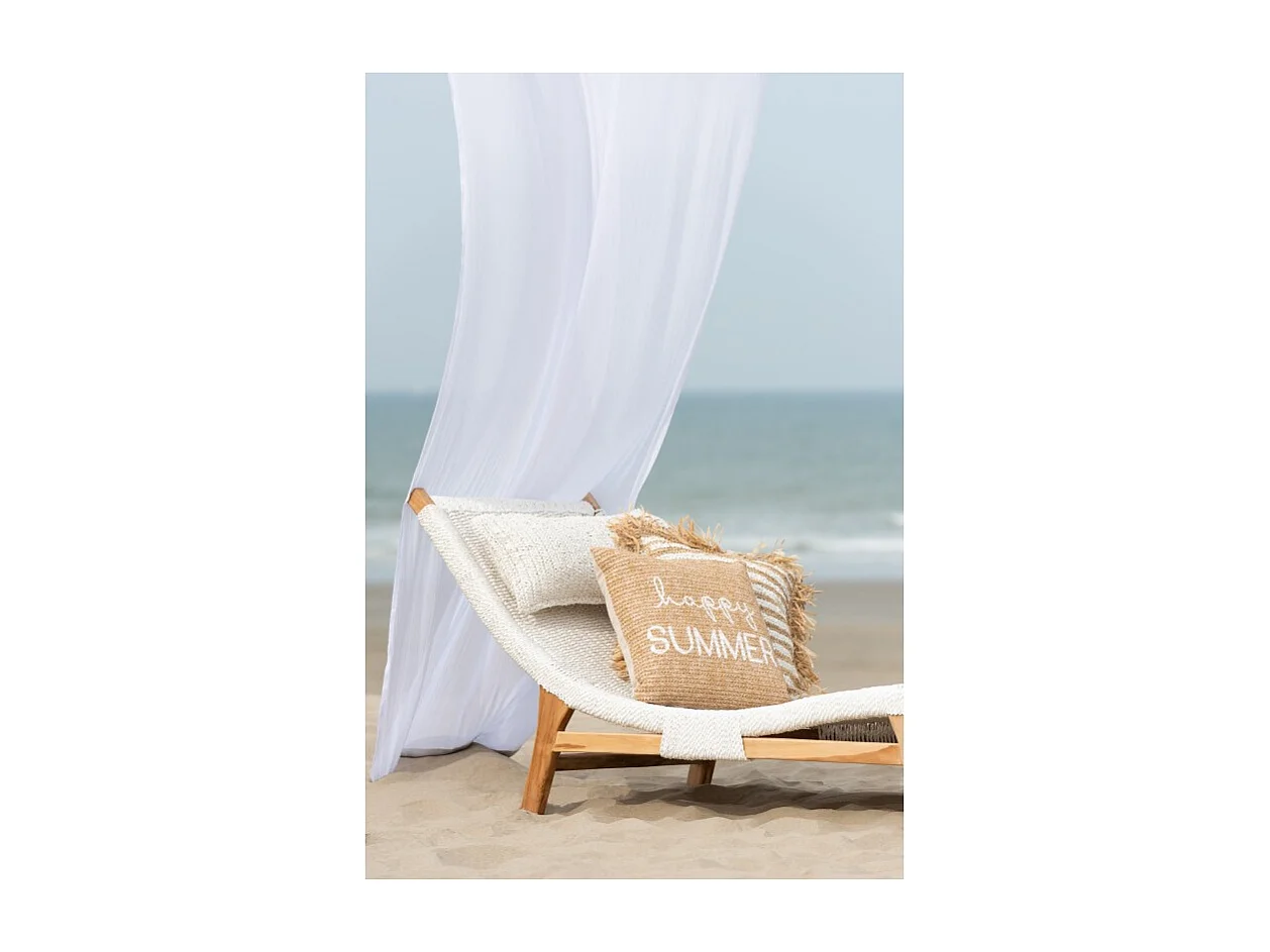 Cojín a rayas con flecos en textil blanco 45x45x15 cm