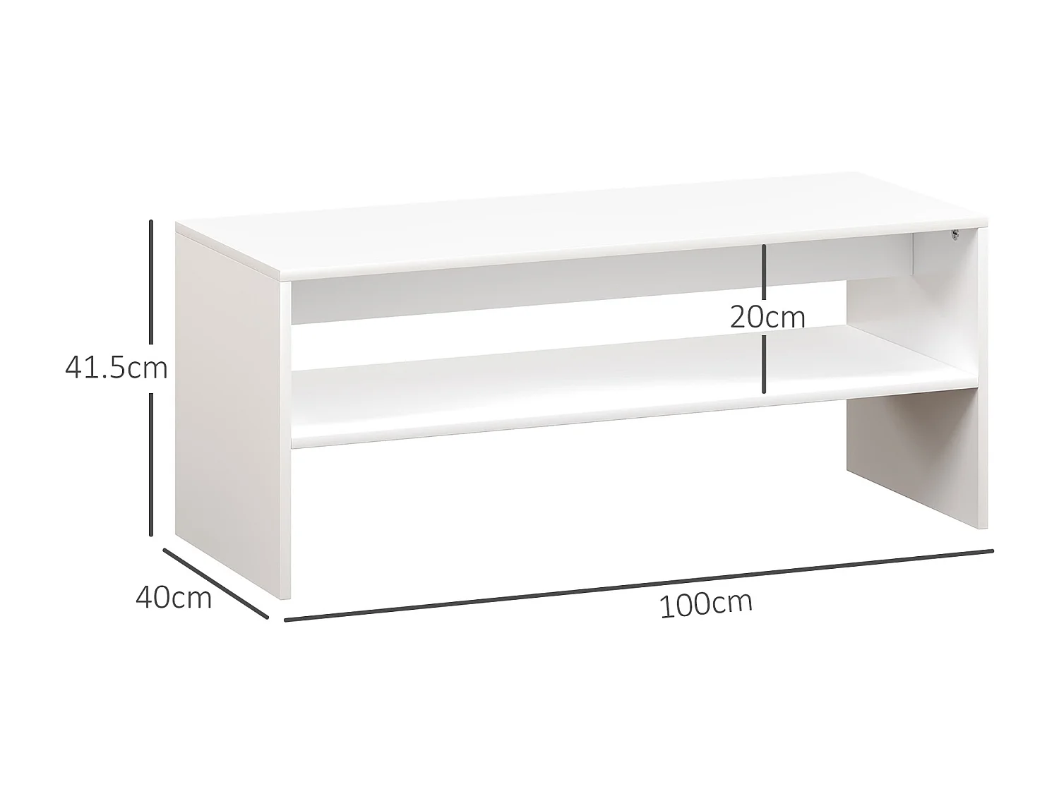 Tavolino da caffè moderno 2 livelli con ripiano aperto in legno bianco