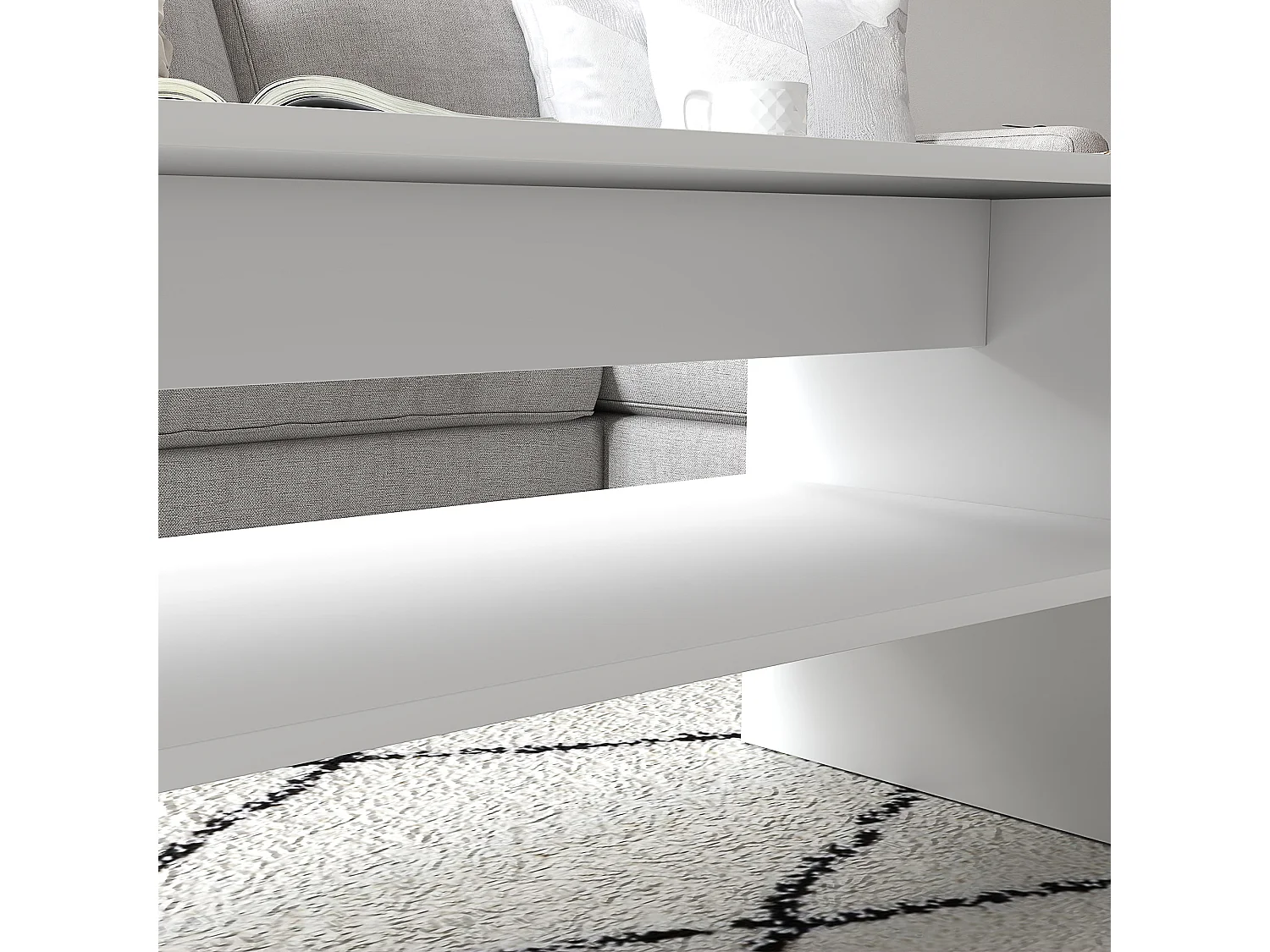 Tavolino da caffè moderno 2 livelli con ripiano aperto in legno bianco