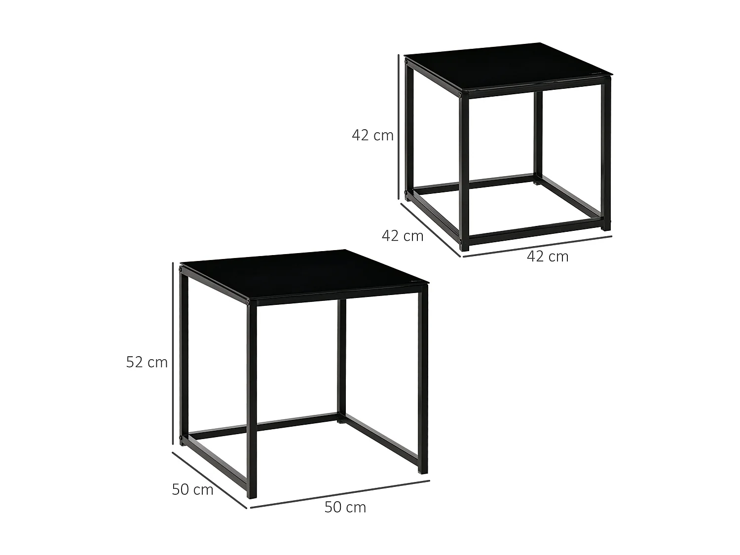 Set 2 tavolini da salotto moderni acciaio vetro temperato nero