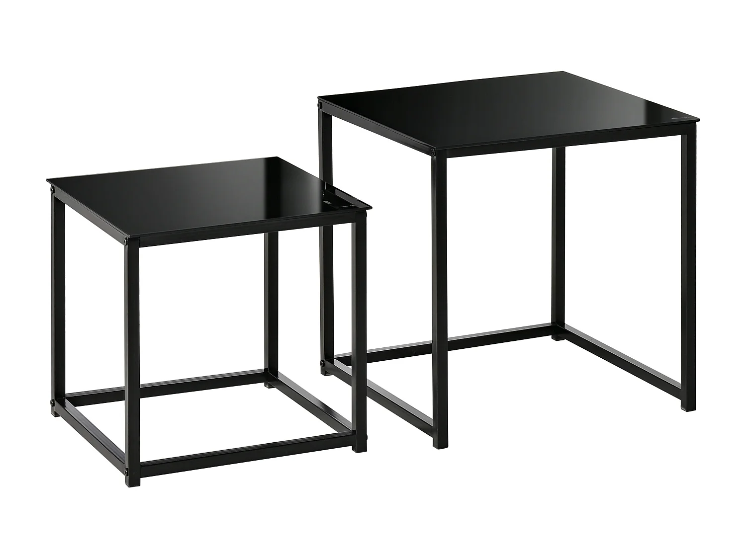 Set 2 tavolini da salotto moderni acciaio vetro temperato nero