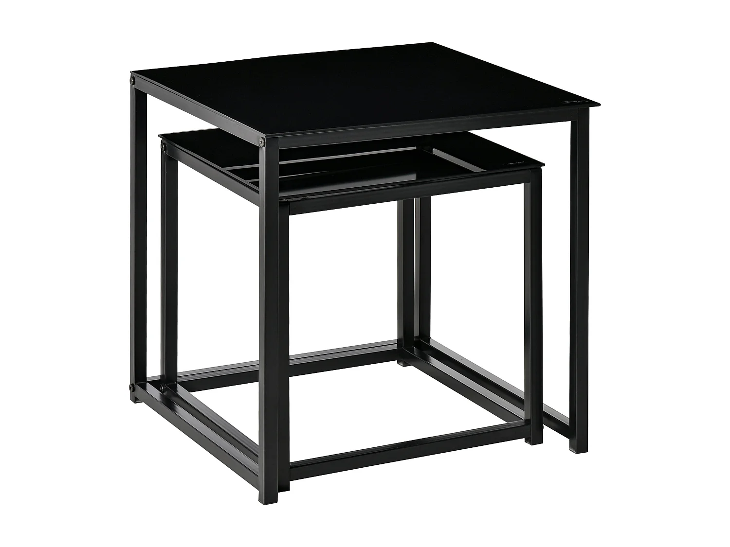 Set 2 tavolini da salotto moderni acciaio vetro temperato nero