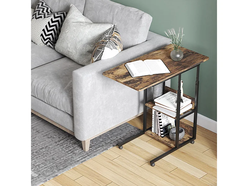 Tavolino da divano stile industriale altezza regolabile 4 ruote