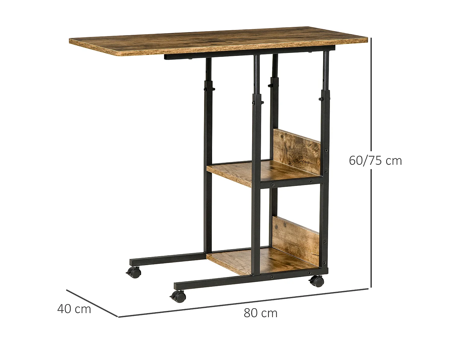 Tavolino da divano stile industriale altezza regolabile 4 ruote