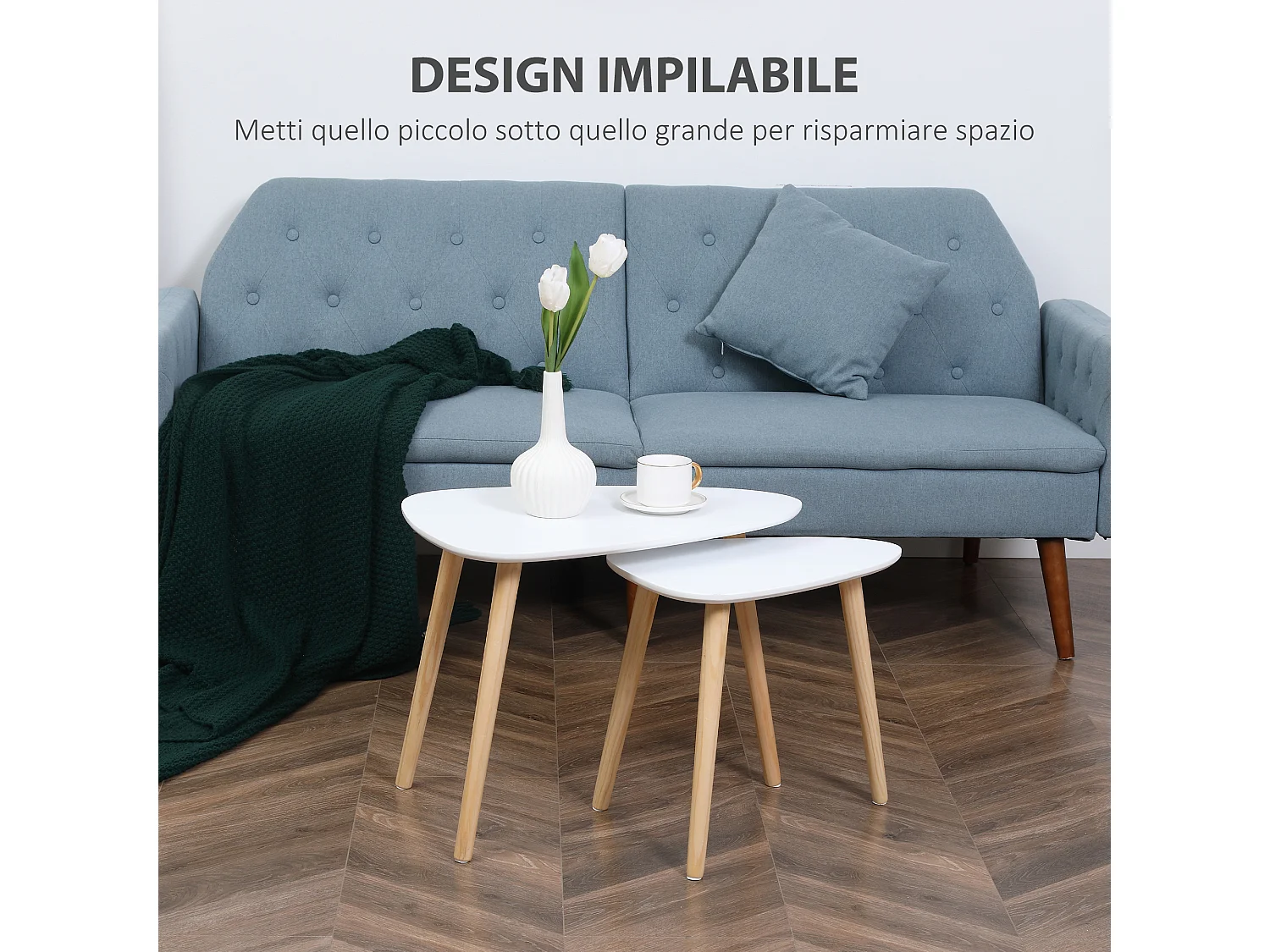 Set 2 tavolini da salotto impilabili in stile nordico