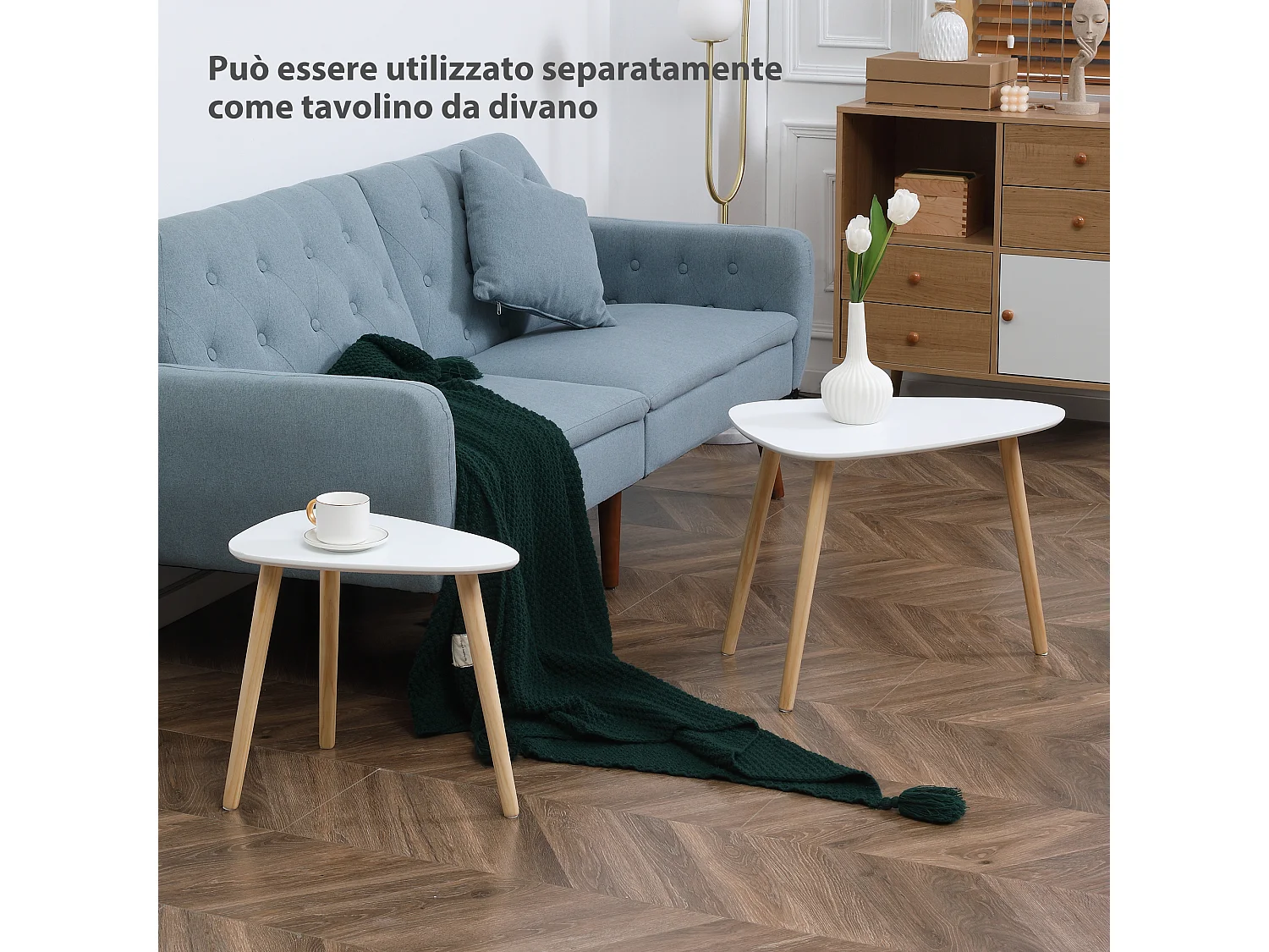 Set 2 tavolini da salotto impilabili in stile nordico