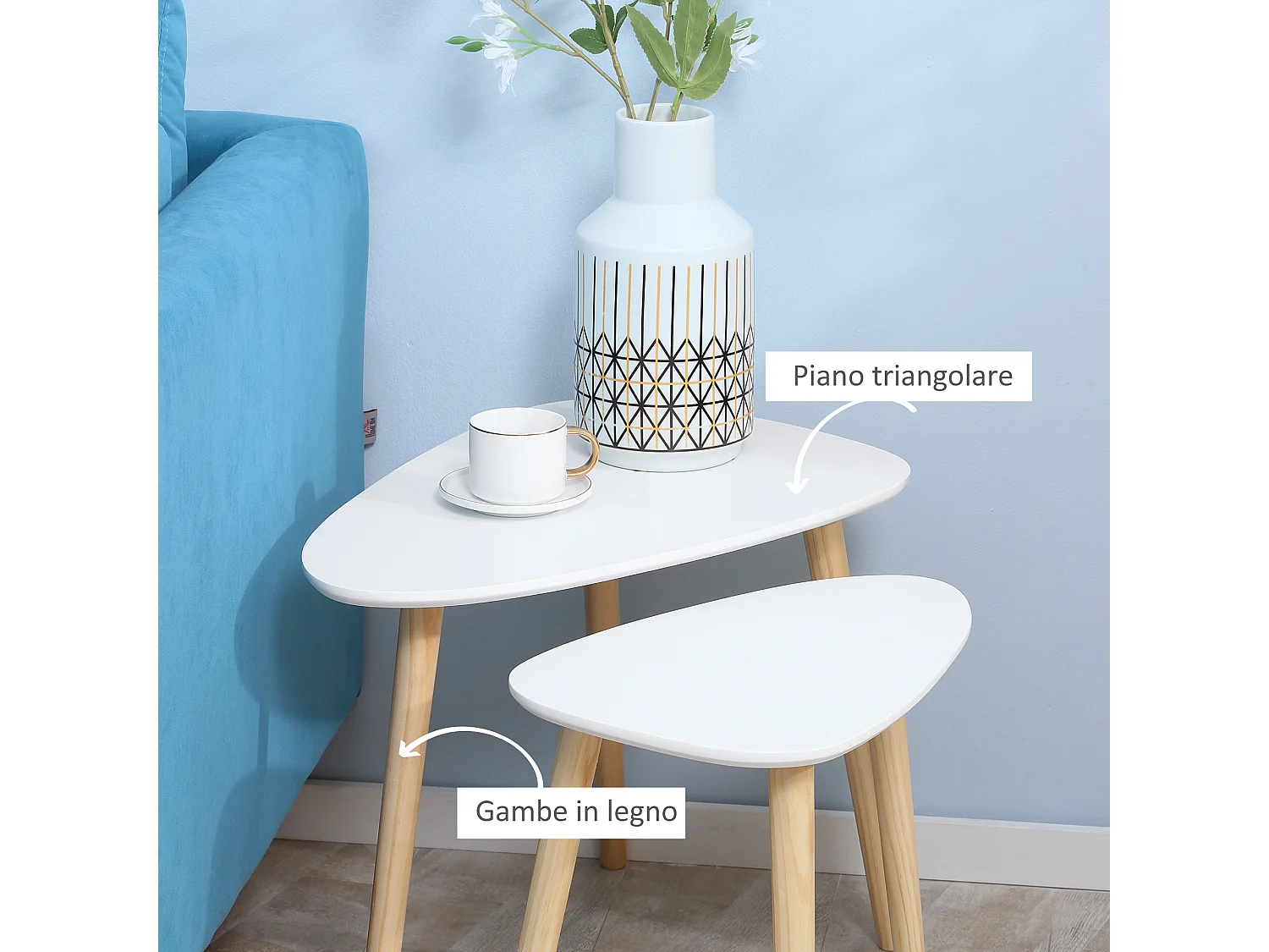 Set 2 tavolini da salotto impilabili in stile nordico