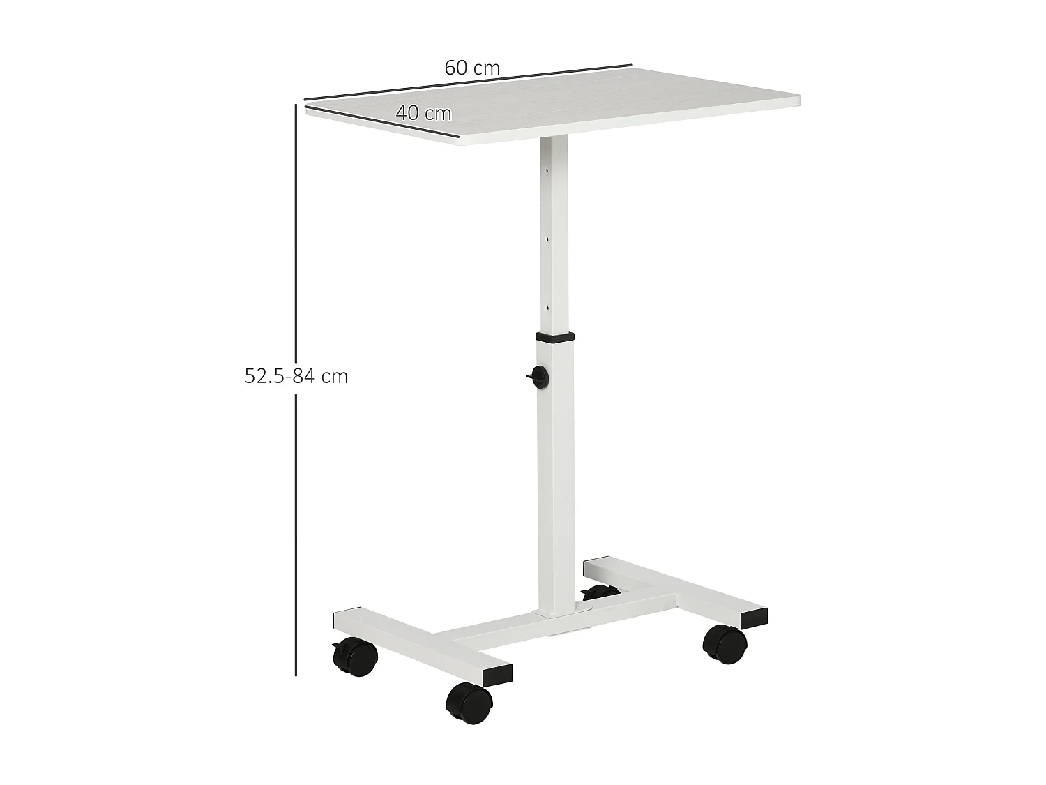Tavolino per pc altezza regolabile ruote bianco 60x40x52.5-84cm