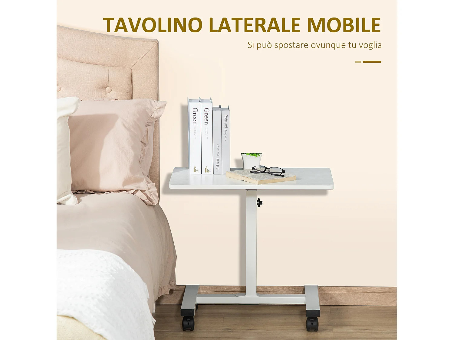 Tavolino per pc altezza regolabile ruote bianco 60x40x52.5-84cm