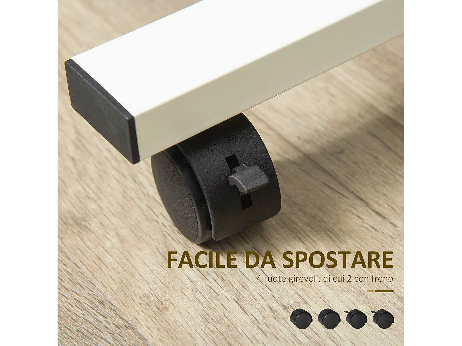 Tavolino per pc altezza regolabile ruote bianco 60x40x52.5-84cm