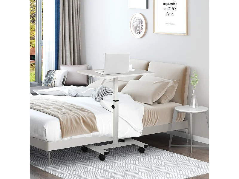Tavolino per pc altezza regolabile ruote bianco 60x40x52.5-84cm