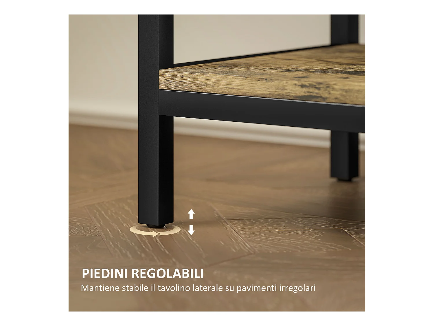 Tavolino da divano cassetto 2 ripiani stile industriale nero marrone