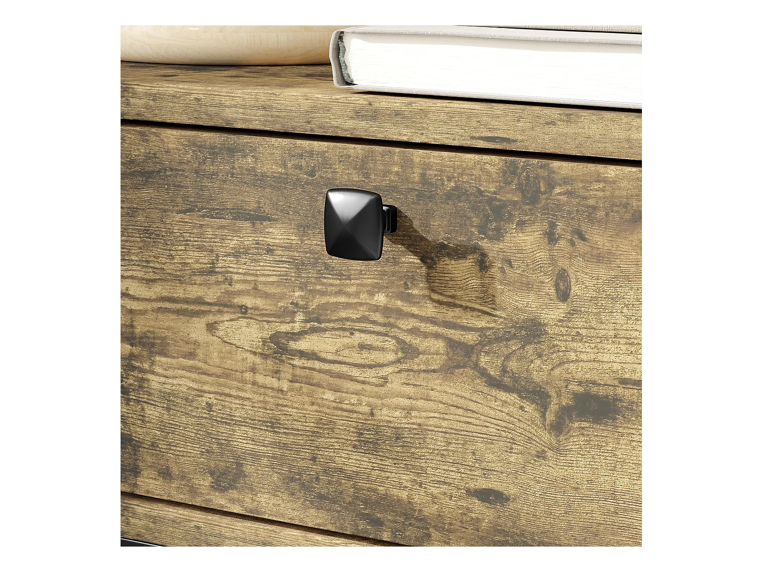 Tavolino da divano cassetto 2 ripiani stile industriale nero marrone