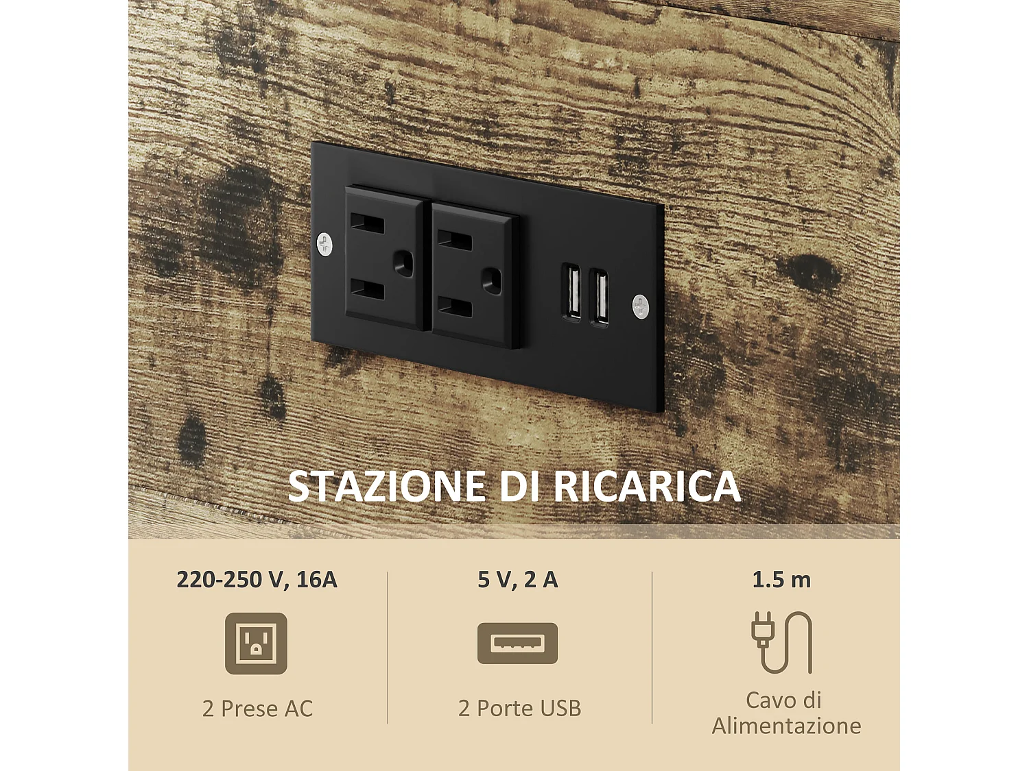 Tavolino da divano cassetto 2 ripiani stile industriale nero marrone
