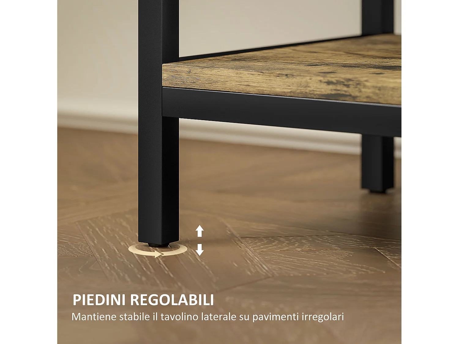 Tavolino da divano cassetto 2 ripiani stile industriale nero marrone