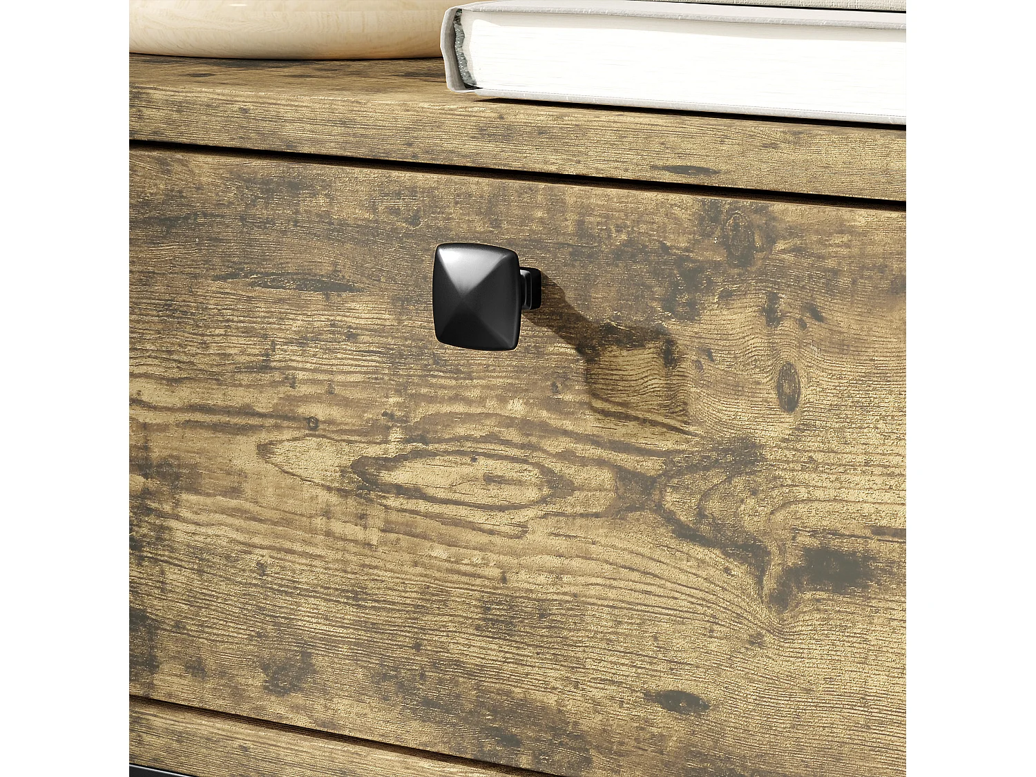 Tavolino da divano cassetto 2 ripiani stile industriale nero marrone