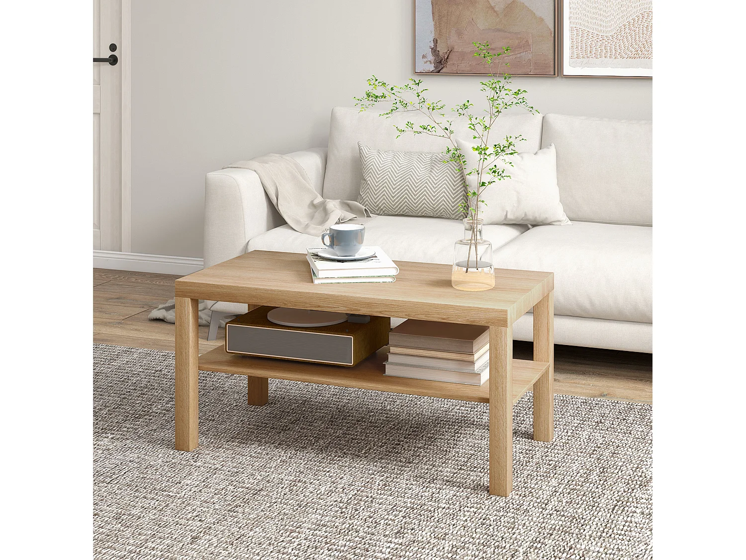 Tavolino da caffè rettangolare con ripiano legno naturale