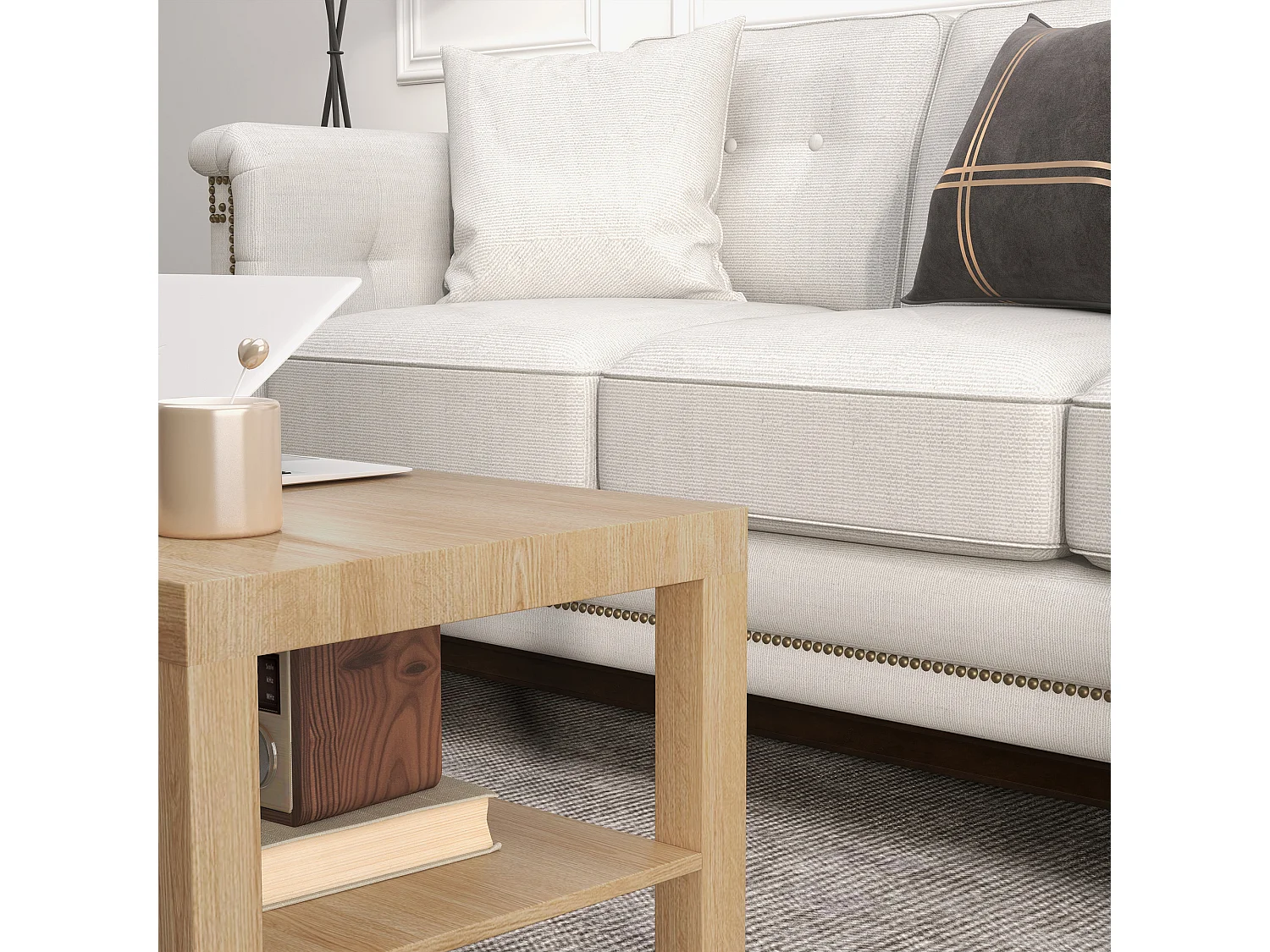 Tavolino da caffè rettangolare con ripiano legno naturale