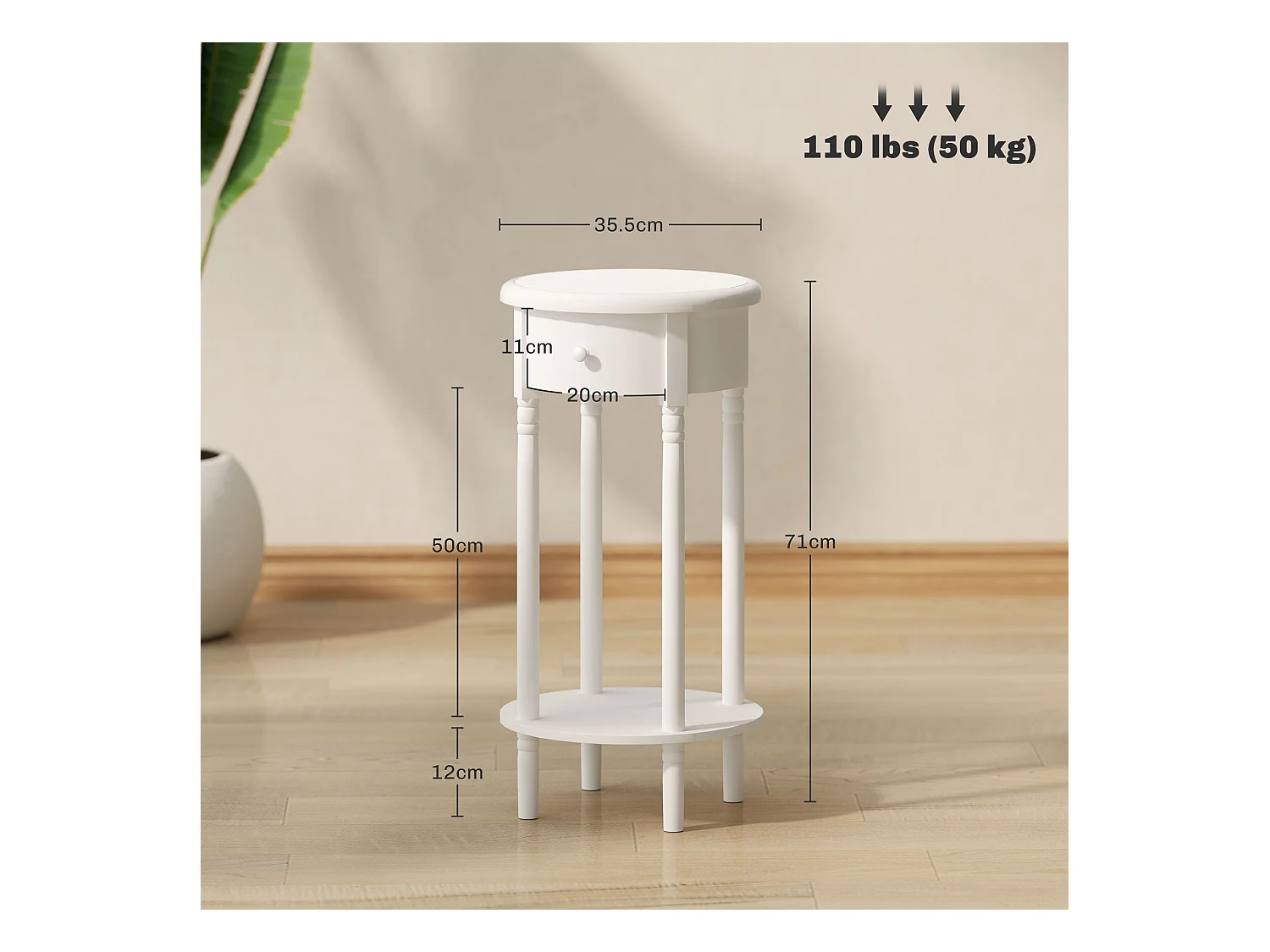 Set da 2 comodini con cassetto e ripiano in legno bianco