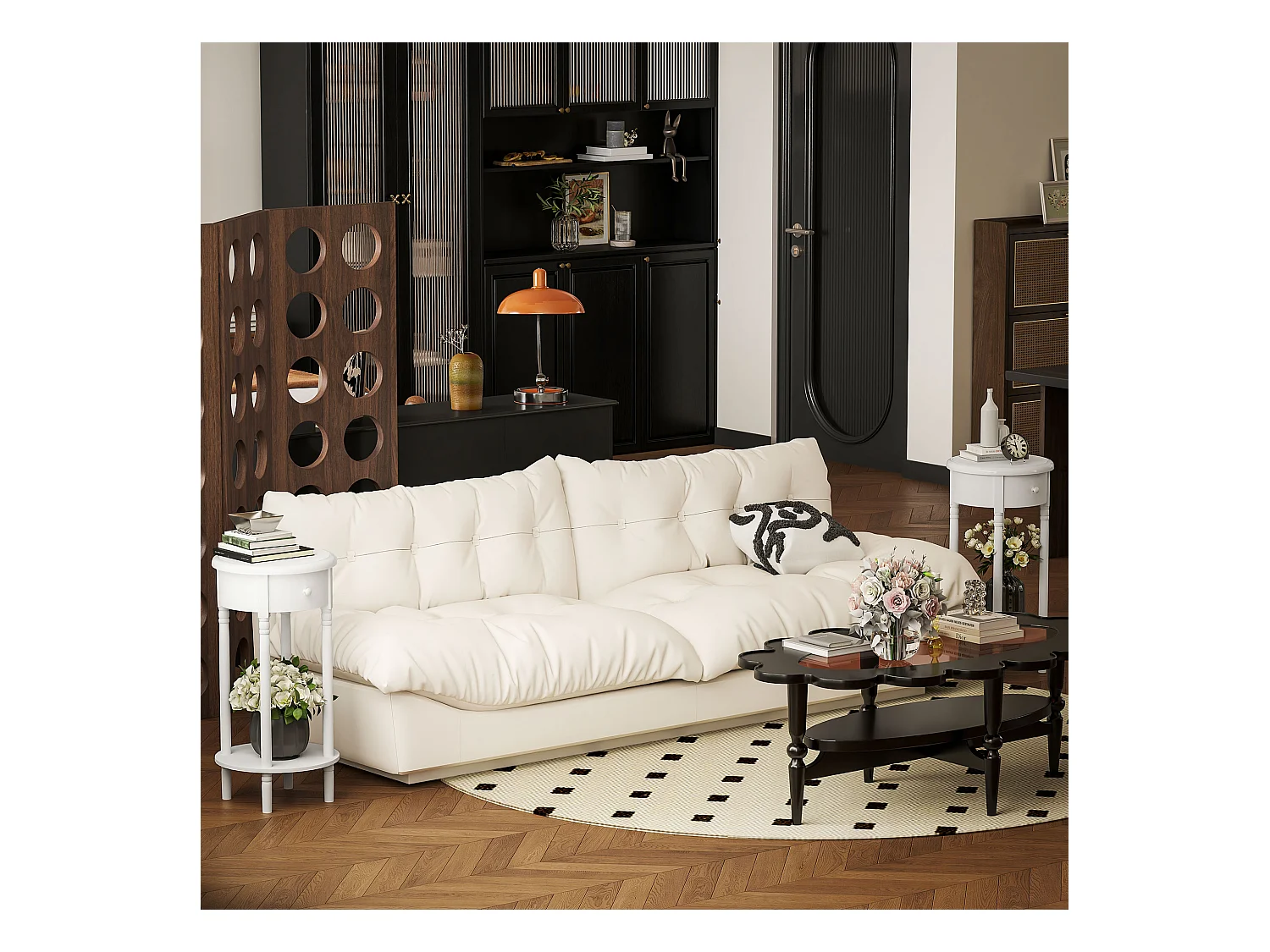 Set da 2 comodini con cassetto e ripiano in legno bianco