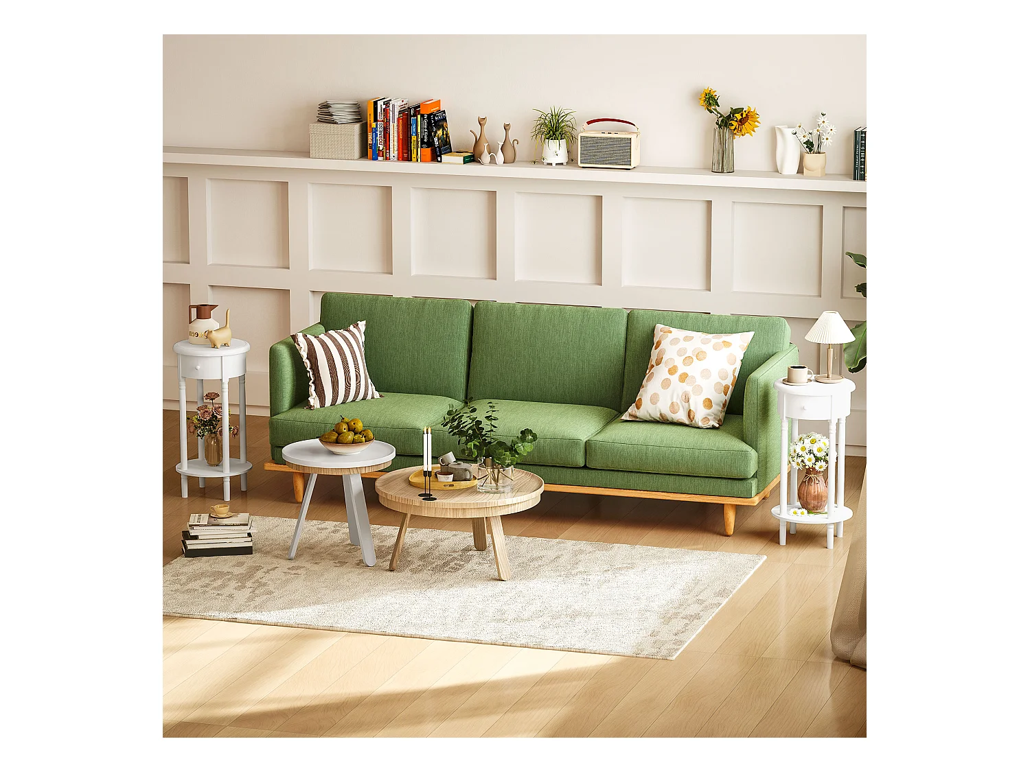 Set da 2 comodini con cassetto e ripiano in legno bianco