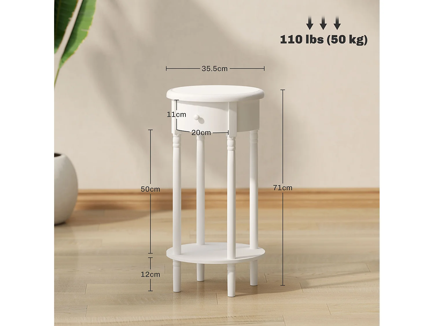 Set da 2 comodini con cassetto e ripiano in legno bianco