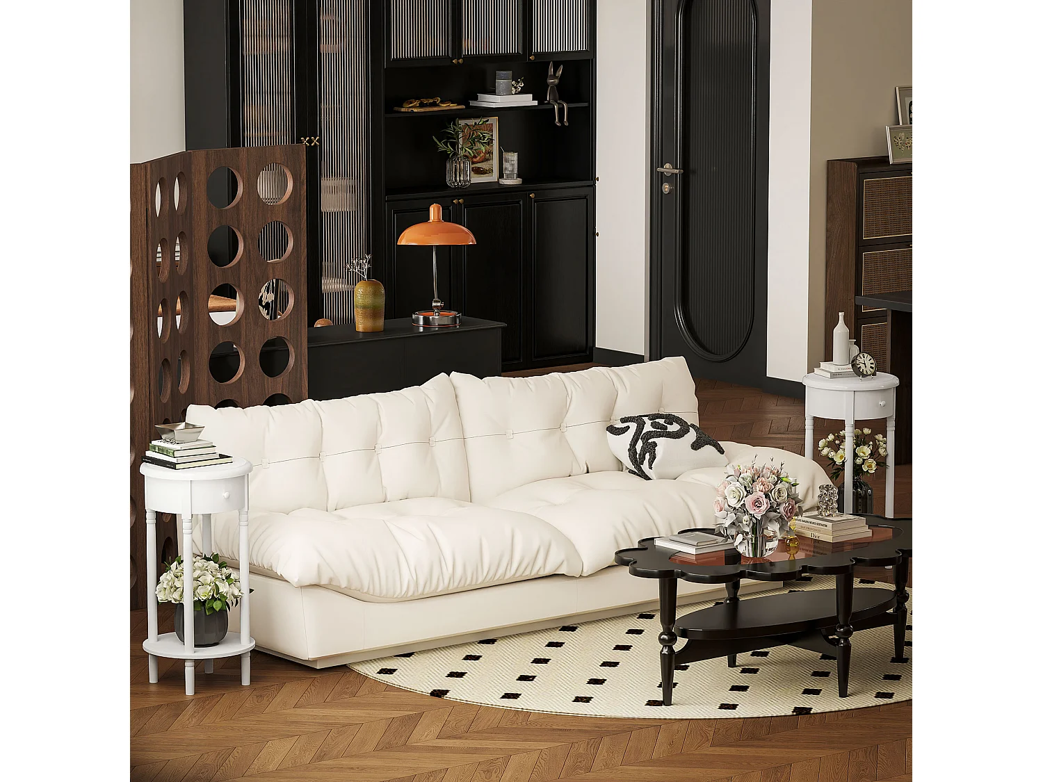 Set da 2 comodini con cassetto e ripiano in legno bianco