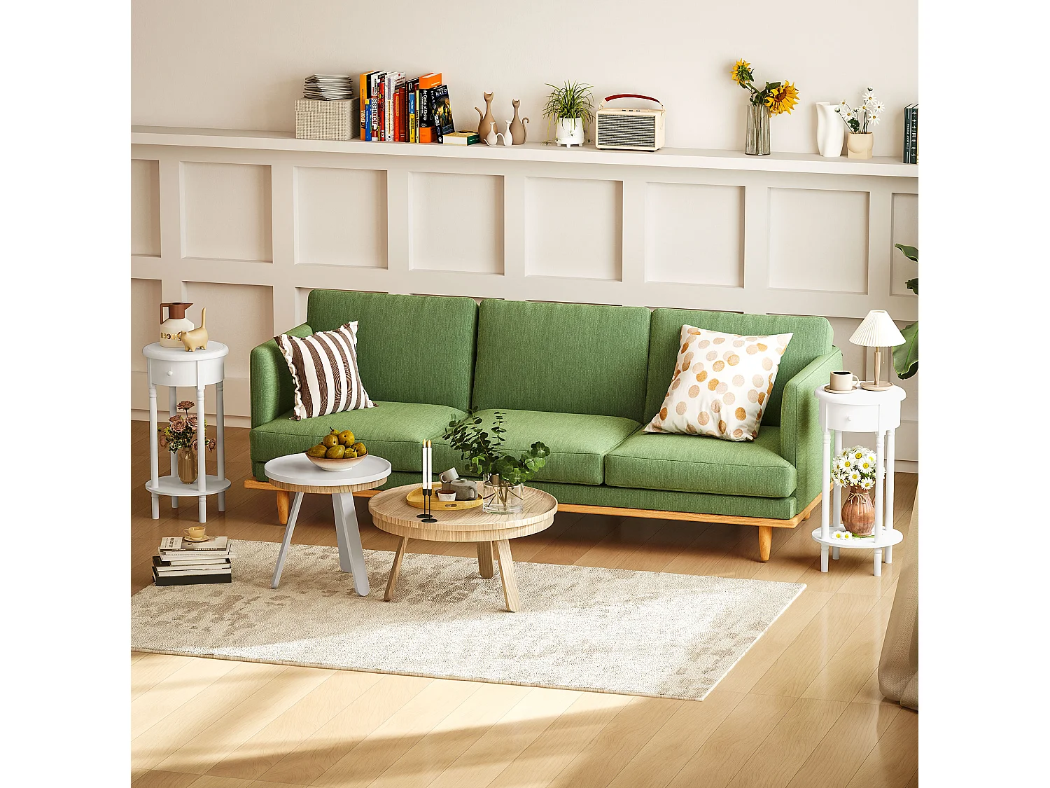 Set da 2 comodini con cassetto e ripiano in legno bianco