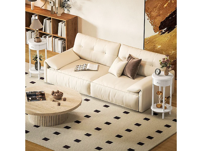 Set da 2 comodini con cassetto e ripiano in legno bianco