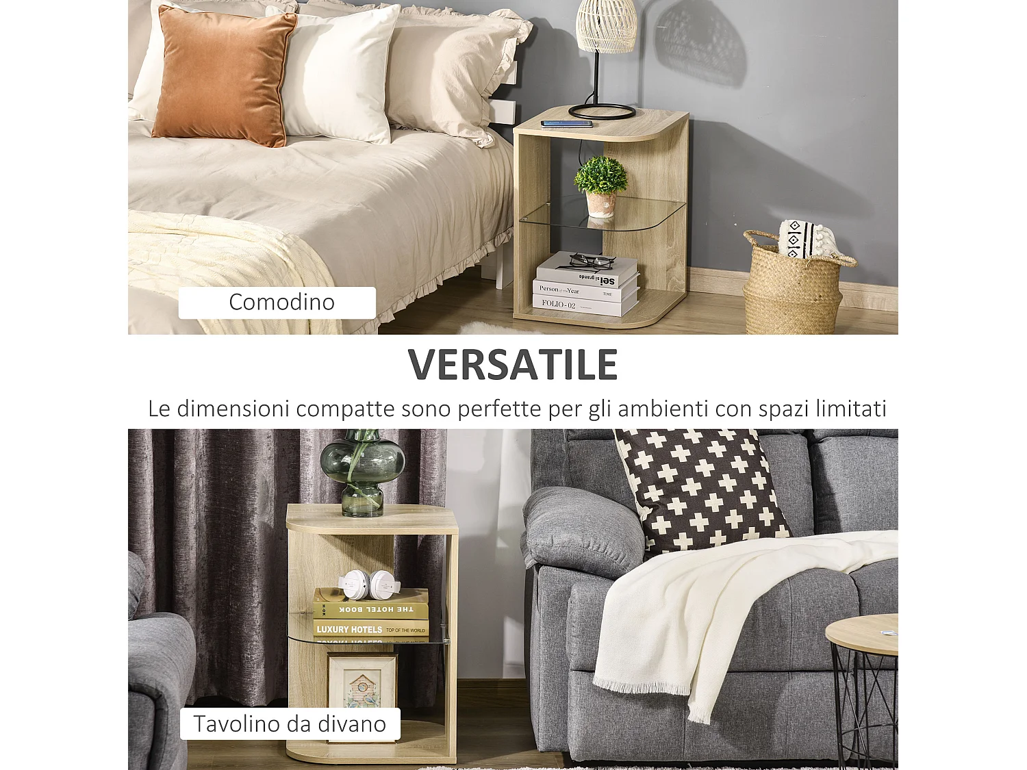 Tavolino da salotto moderno multiuso in legno vetro 40x40x56cm