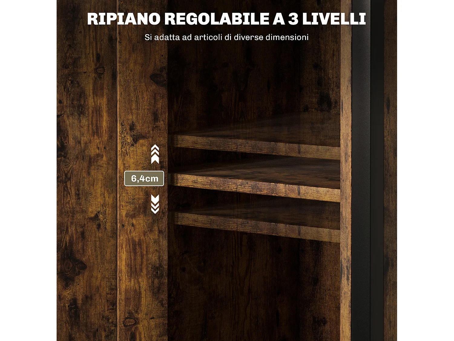 Comodino industriale con 2 ripiani aperti e scaffale interno marrone