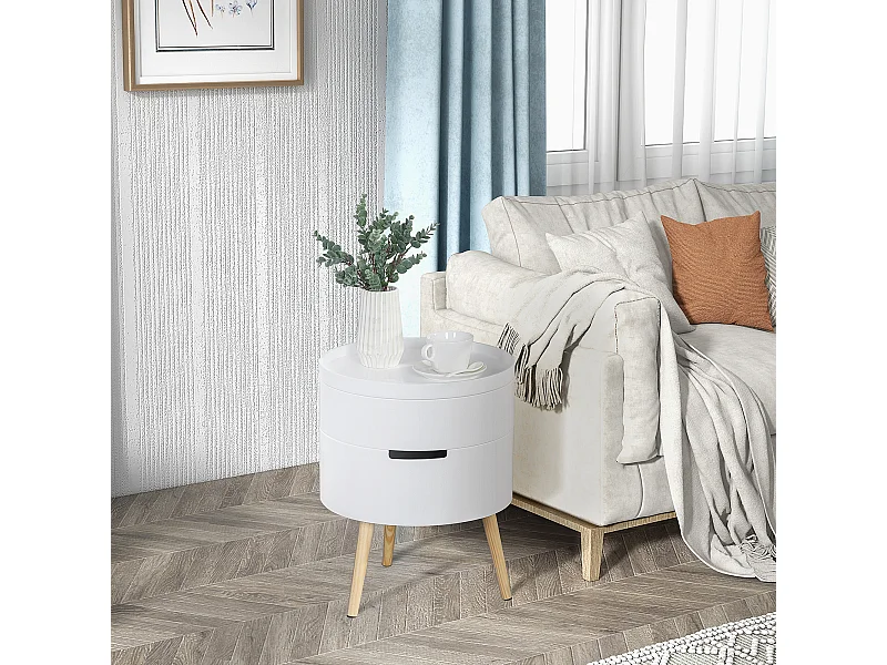 Tavolino da caffè con apertura a rotazione in legno bianco