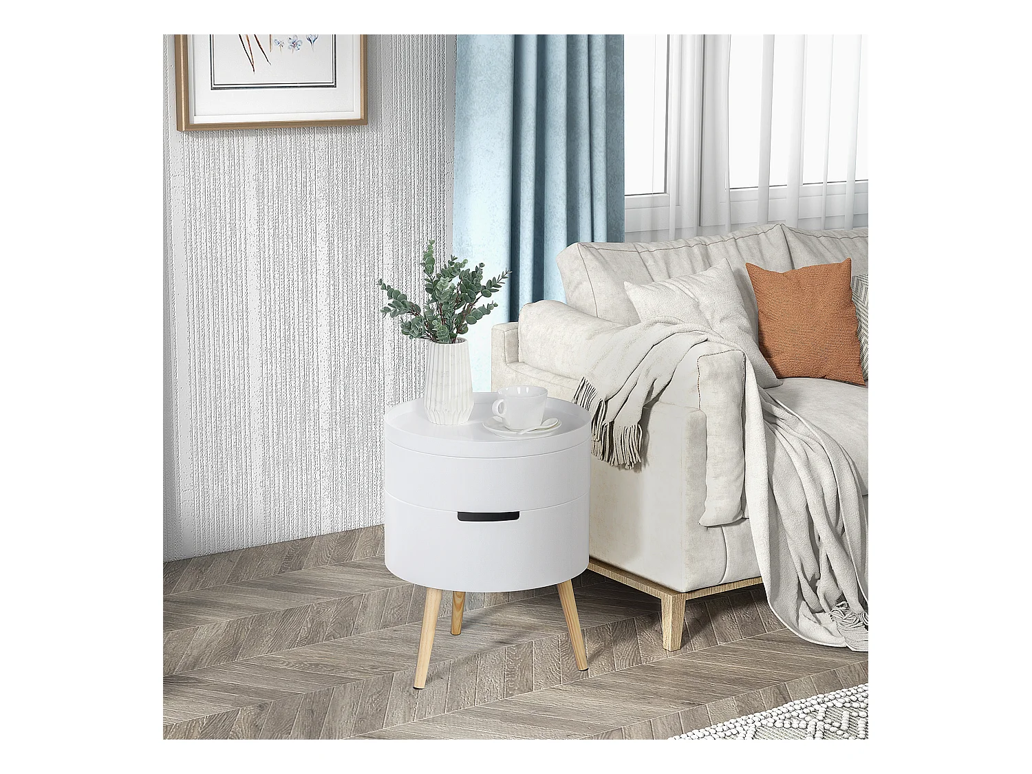 Tavolino da caffè con apertura a rotazione in legno bianco