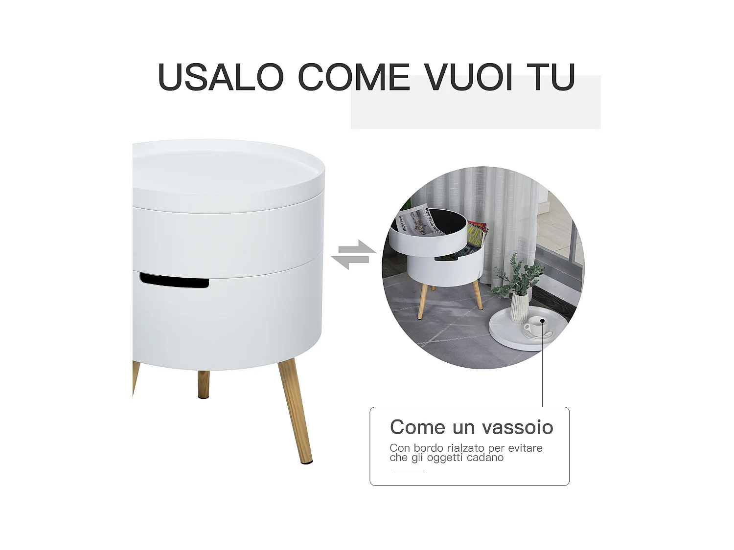 Tavolino da caffè con apertura a rotazione in legno bianco