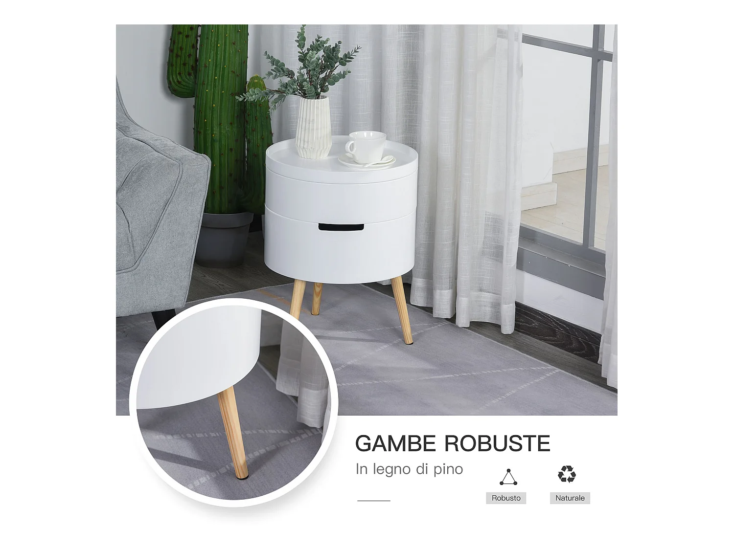 Tavolino da caffè con apertura a rotazione in legno bianco