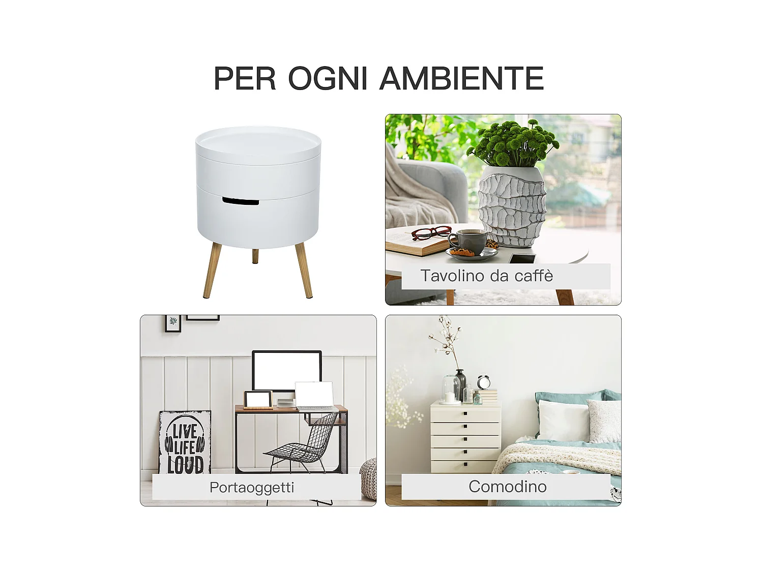 Tavolino da caffè con apertura a rotazione in legno bianco