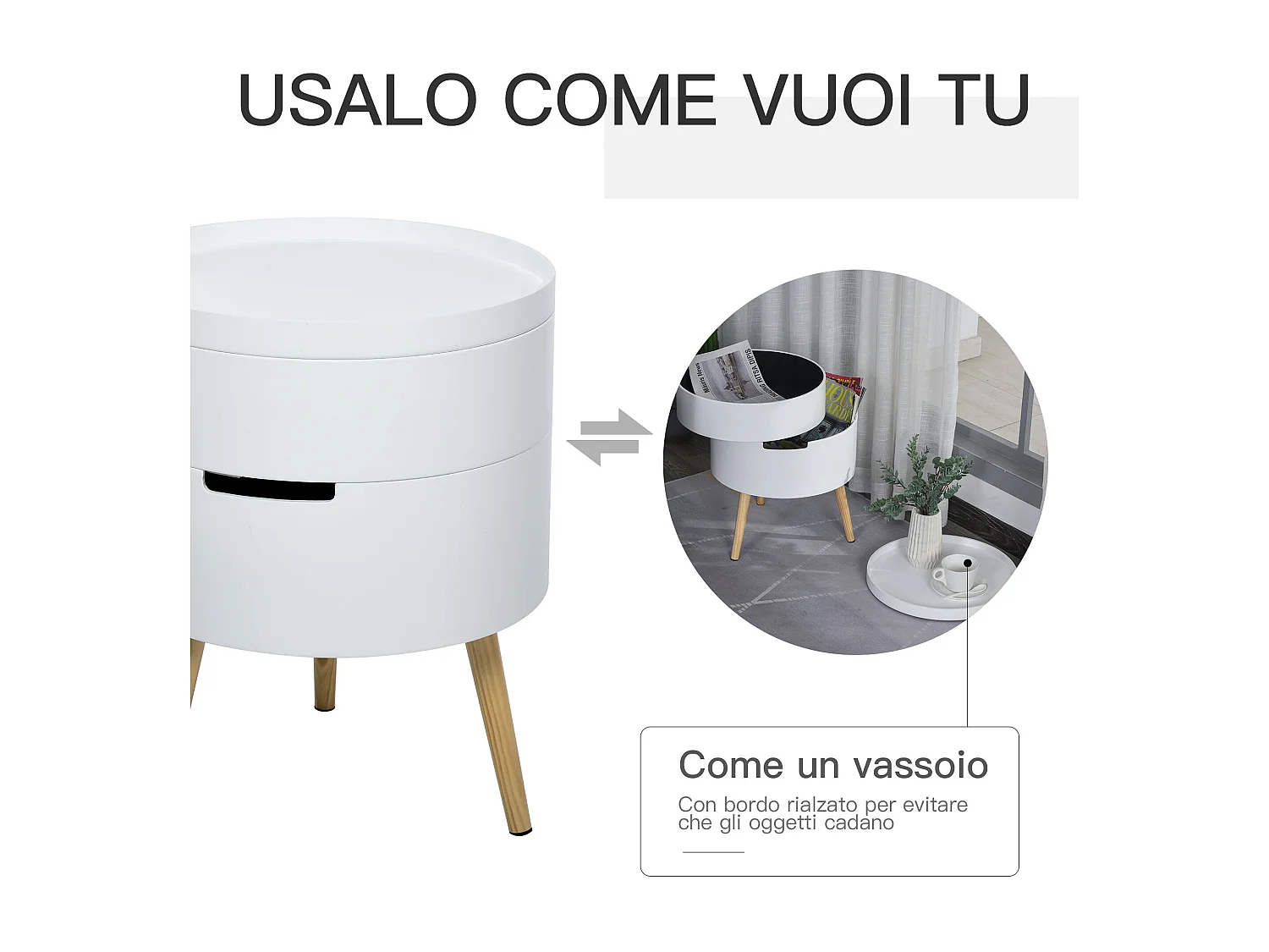 Tavolino da caffè con apertura a rotazione in legno bianco