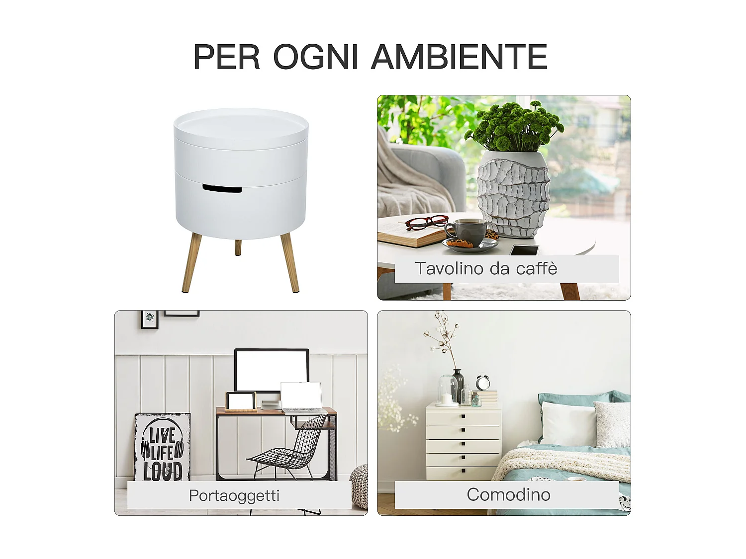 Tavolino da caffè con apertura a rotazione in legno bianco