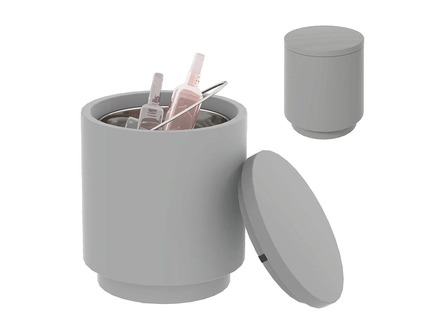 Tavolino multiuso con secchiello ghiaccio e coperchio grigio chiaro