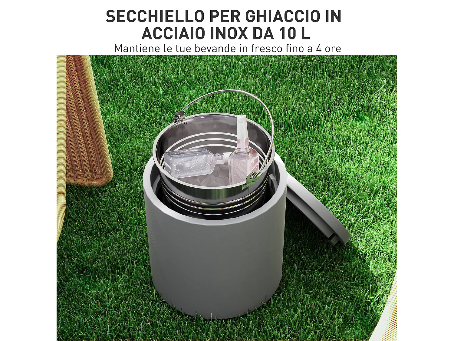 Tavolino multiuso con secchiello ghiaccio e coperchio grigio chiaro