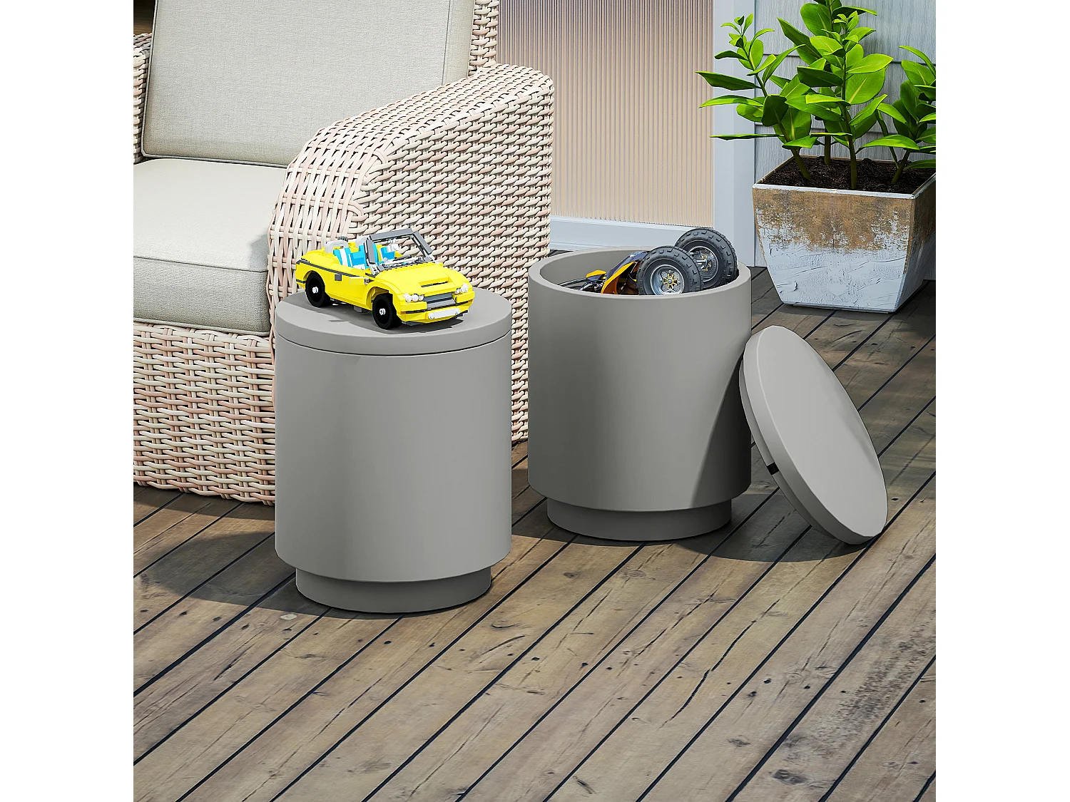 Tavolino multiuso con secchiello ghiaccio e coperchio grigio chiaro