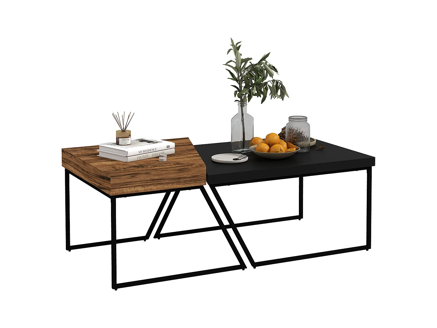 Set 2 tavolini da caffè in truciolato e acciaio industriale