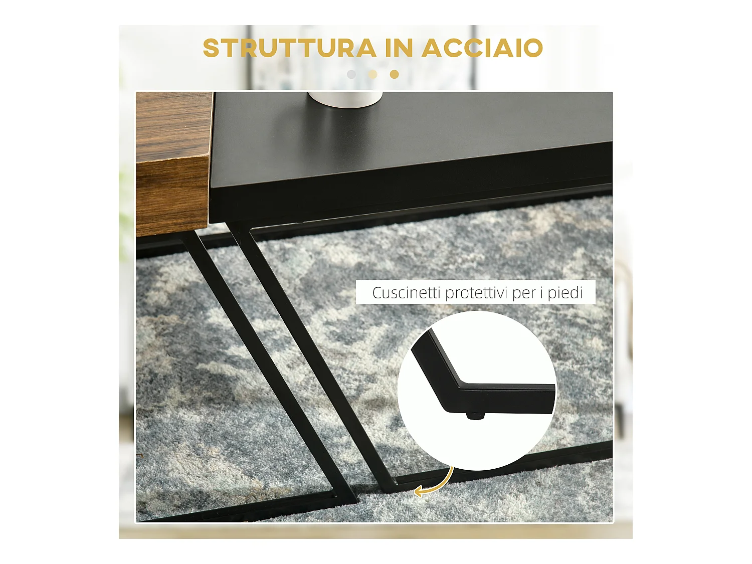 Set 2 tavolini da caffè in truciolato e acciaio industriale