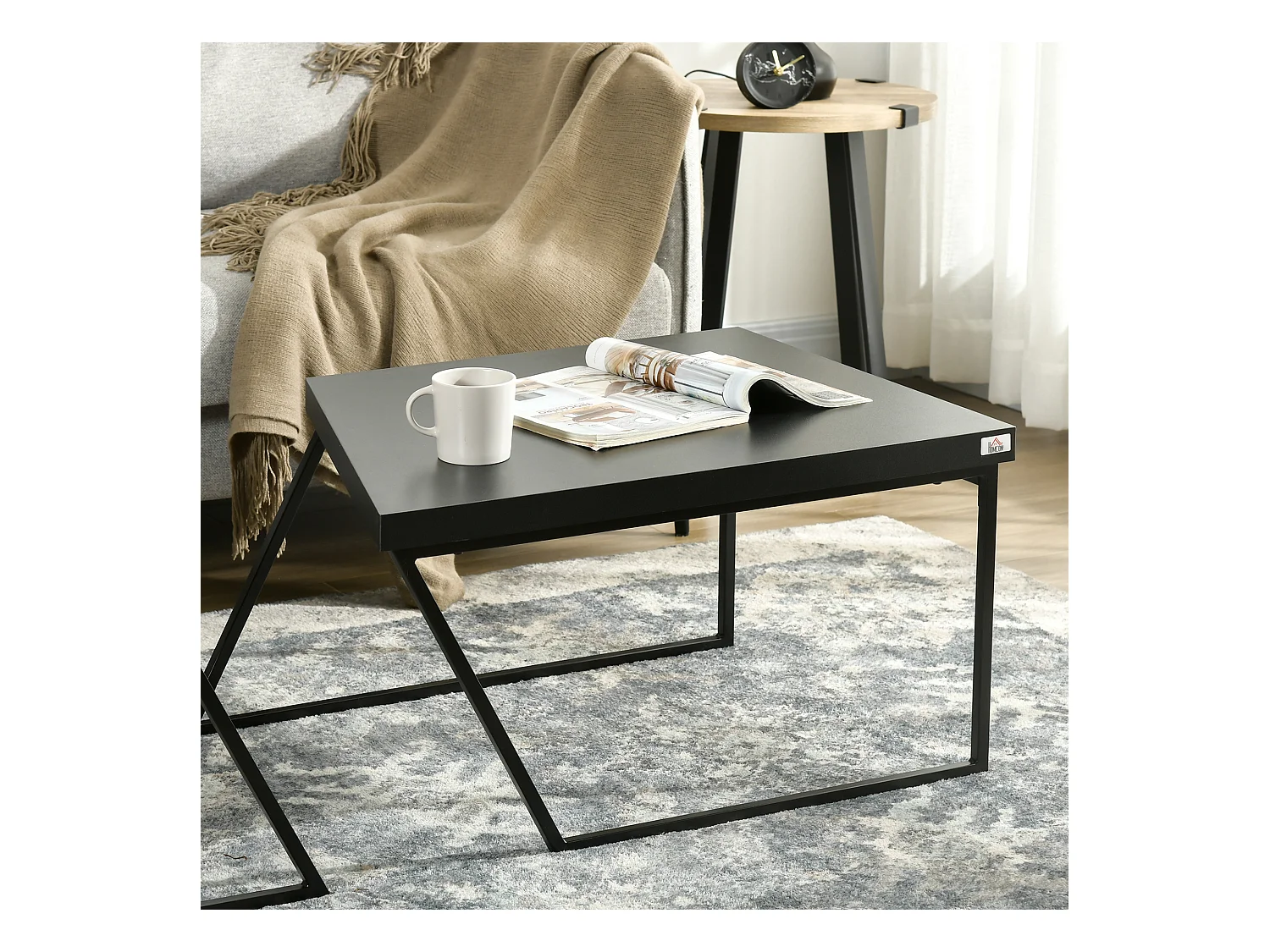 Set 2 tavolini da caffè in truciolato e acciaio industriale