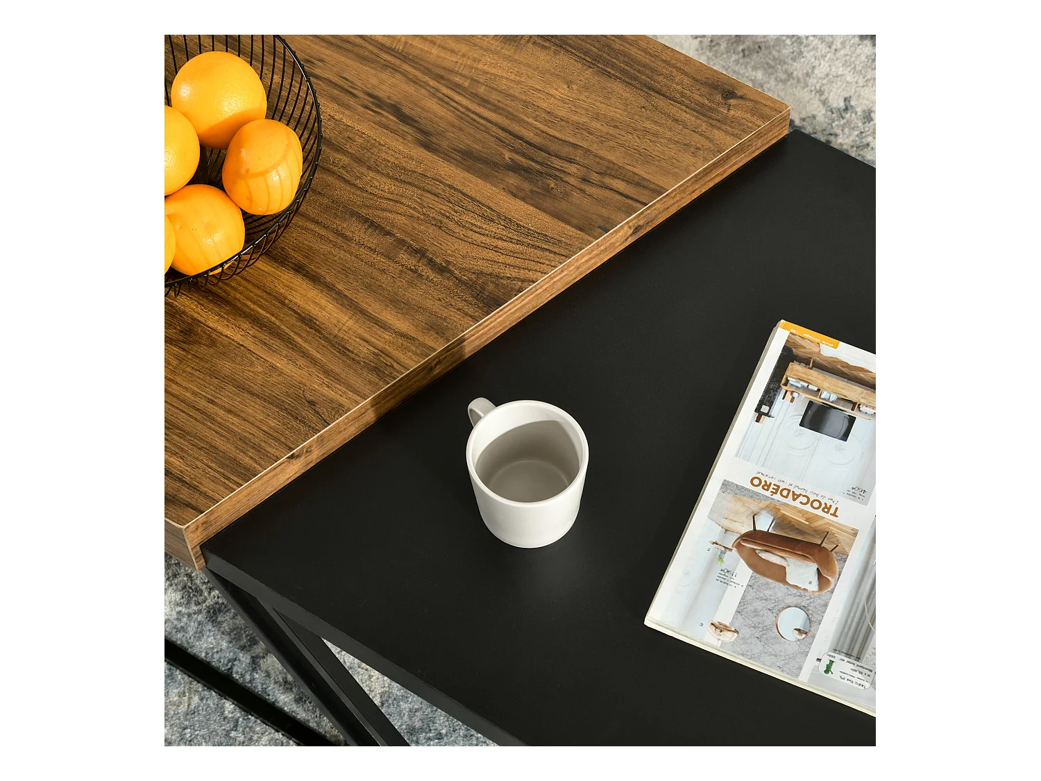 Set 2 tavolini da caffè in truciolato e acciaio industriale