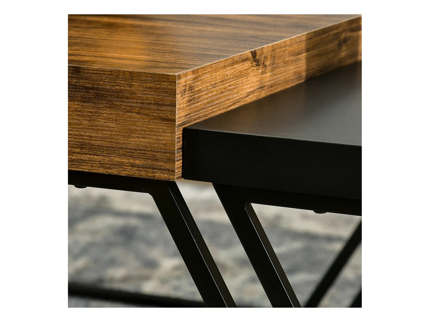 Set 2 tavolini da caffè in truciolato e acciaio industriale