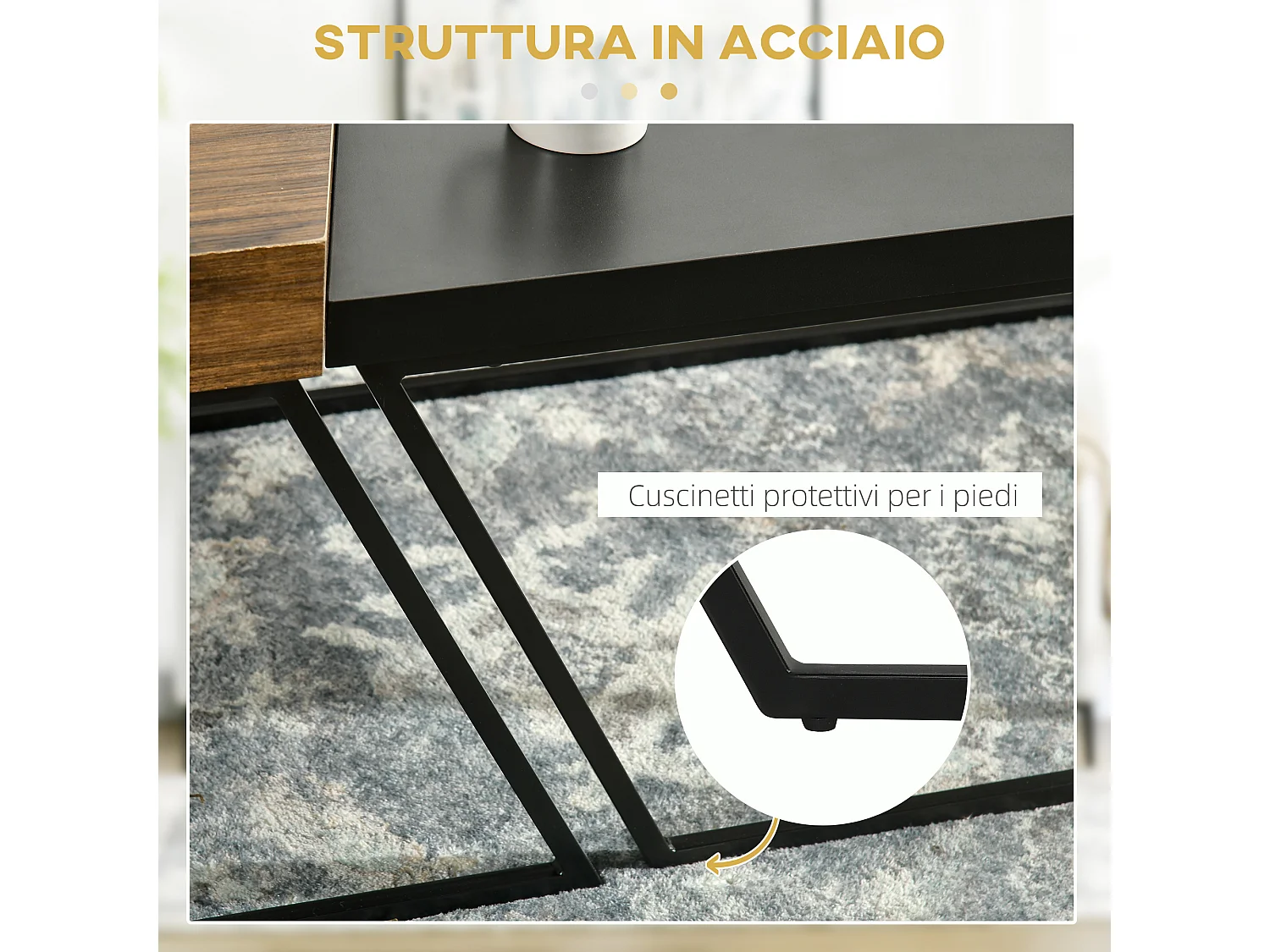 Set 2 tavolini da caffè in truciolato e acciaio industriale