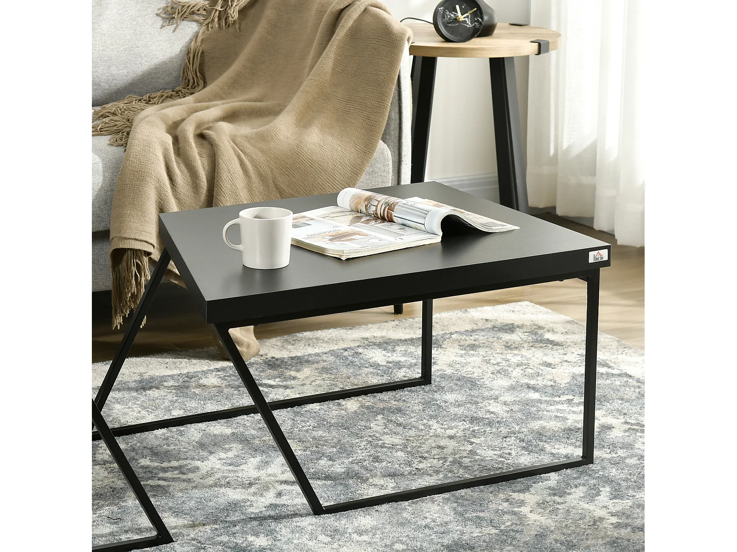 Set 2 tavolini da caffè in truciolato e acciaio industriale