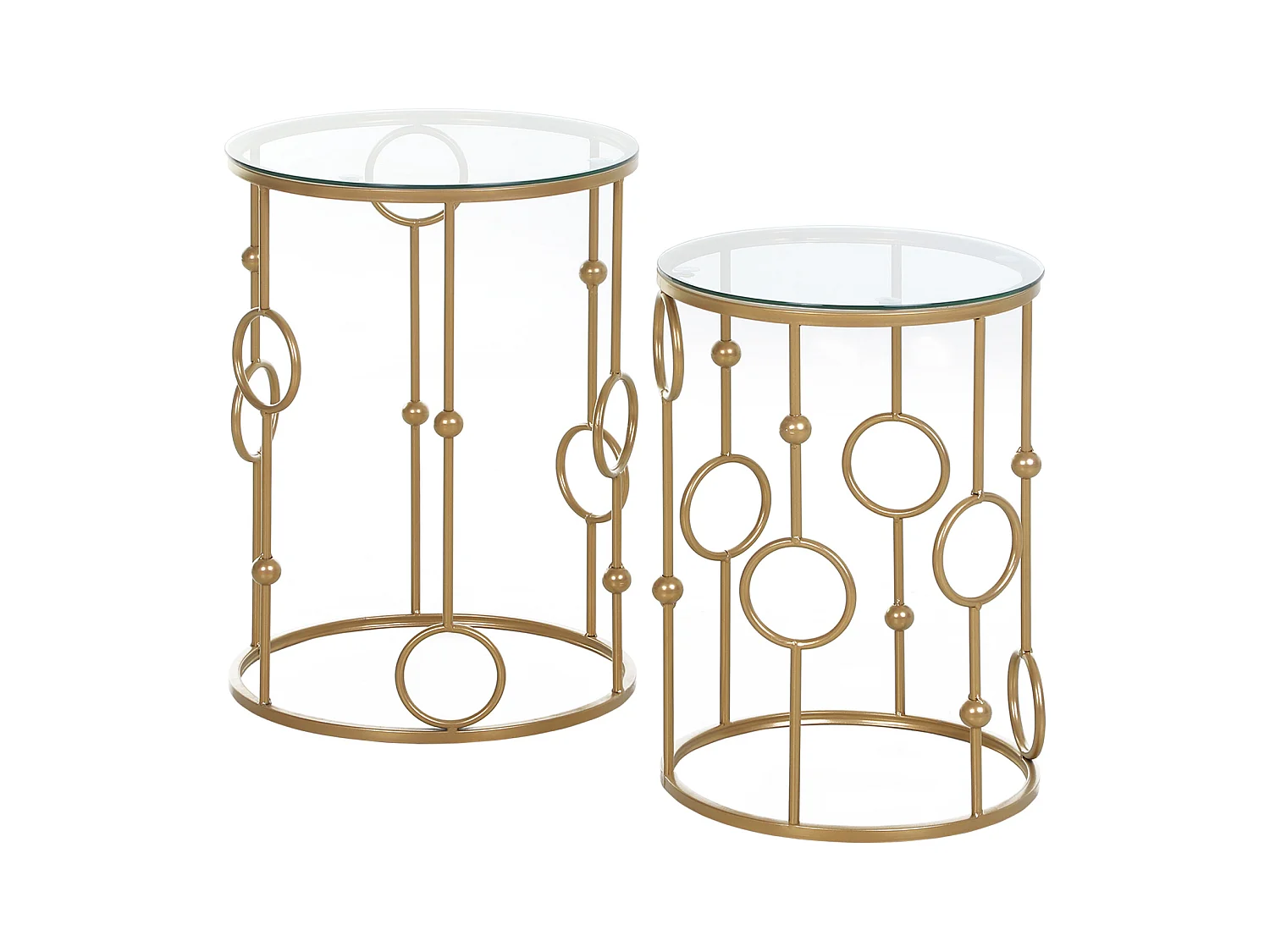 Set 2 pezzi tavolini da caffè in metallo e vetro temperato