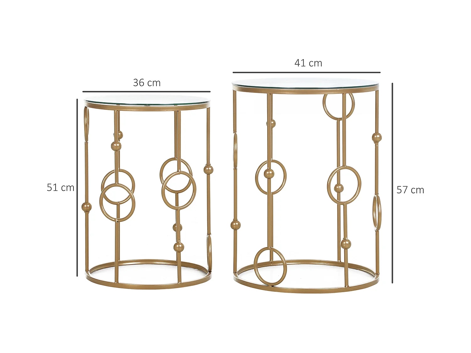 Set 2 pezzi tavolini da caffè in metallo e vetro temperato